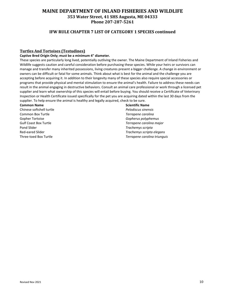 Wildlife Importation Permit Application for Category 1 Restricted Species - Maine, Page 10