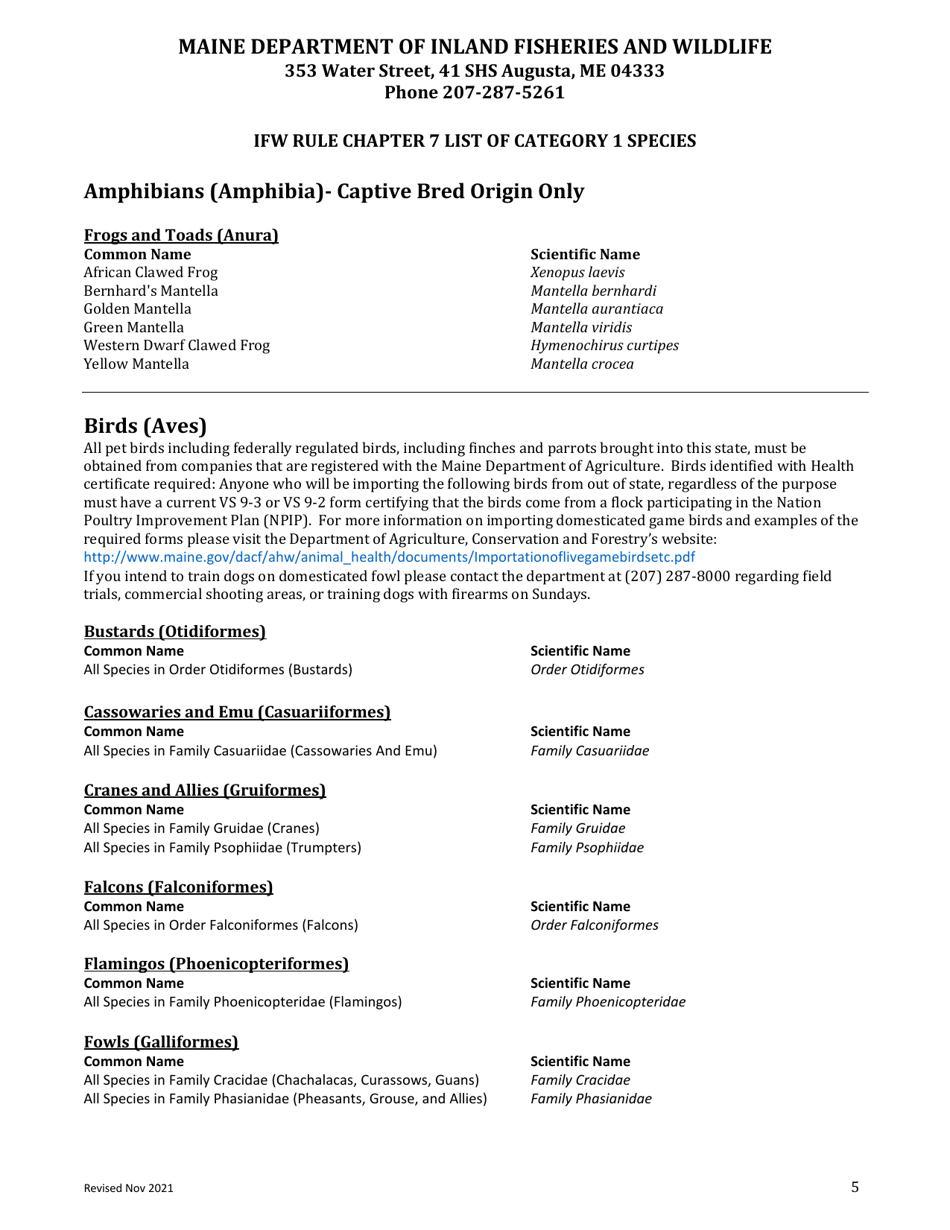 Wildlife Importation Permit Application for Category 1 Restricted Species - Maine, Page 5