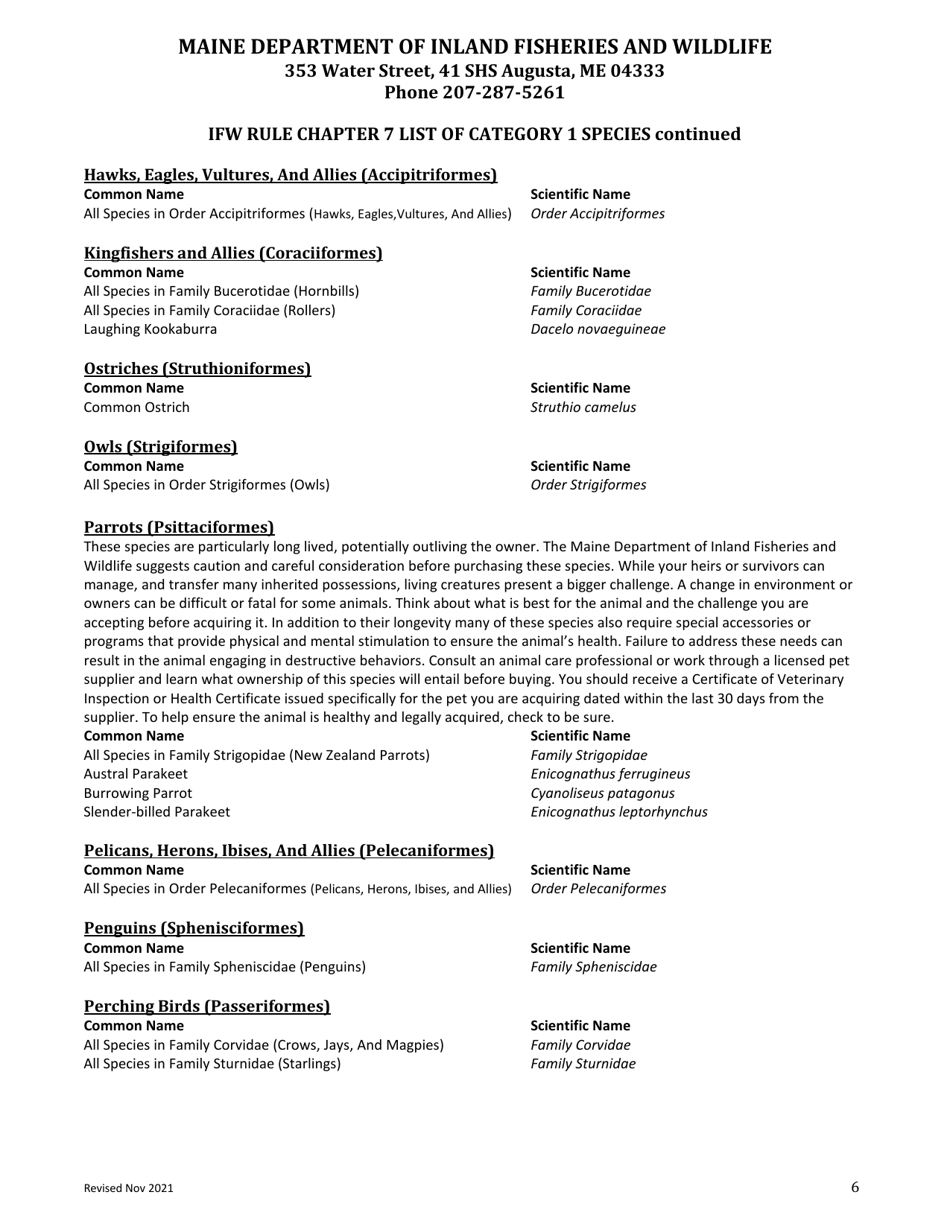 Wildlife Importation Permit Application for Category 1 Restricted Species - Maine, Page 6