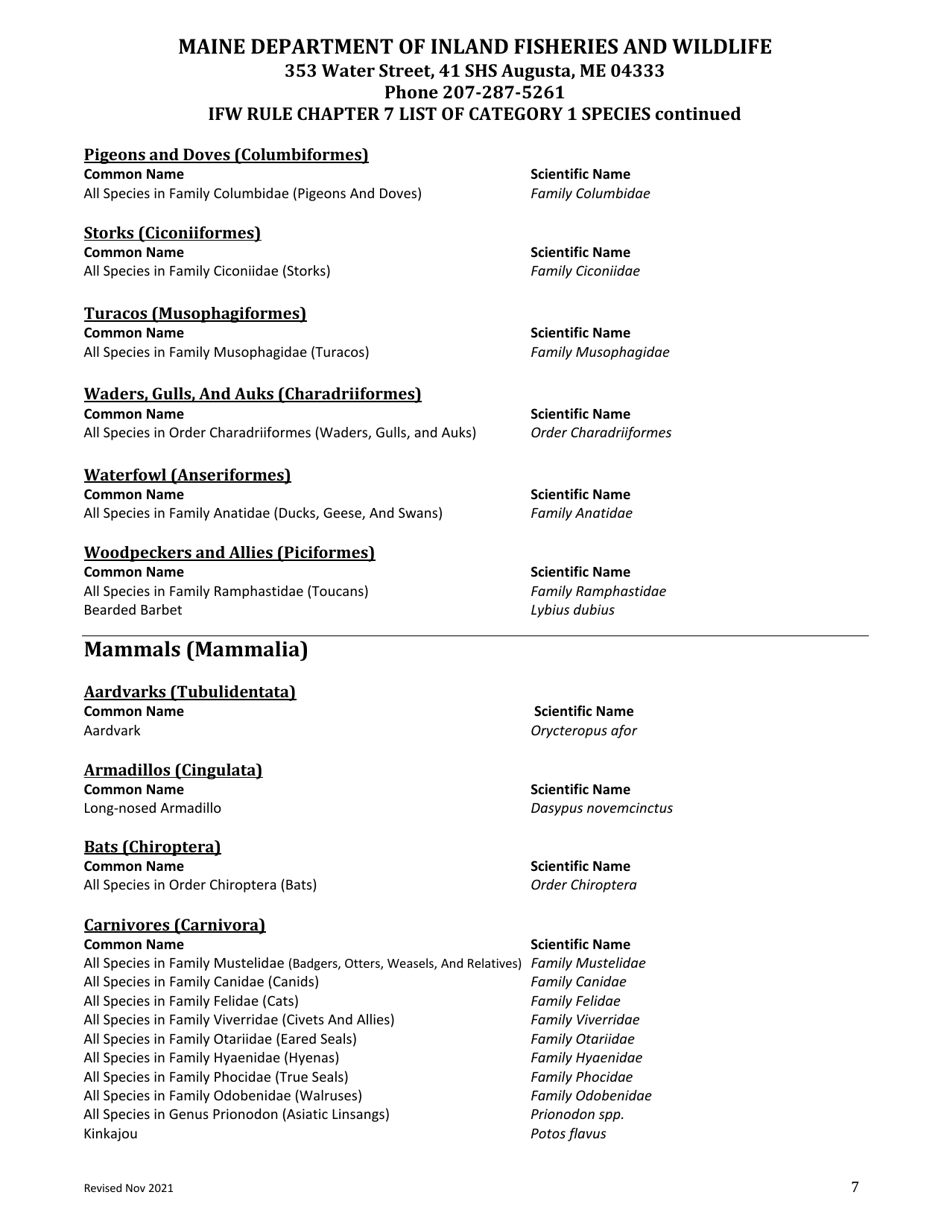 Wildlife Importation Permit Application for Category 1 Restricted Species - Maine, Page 7