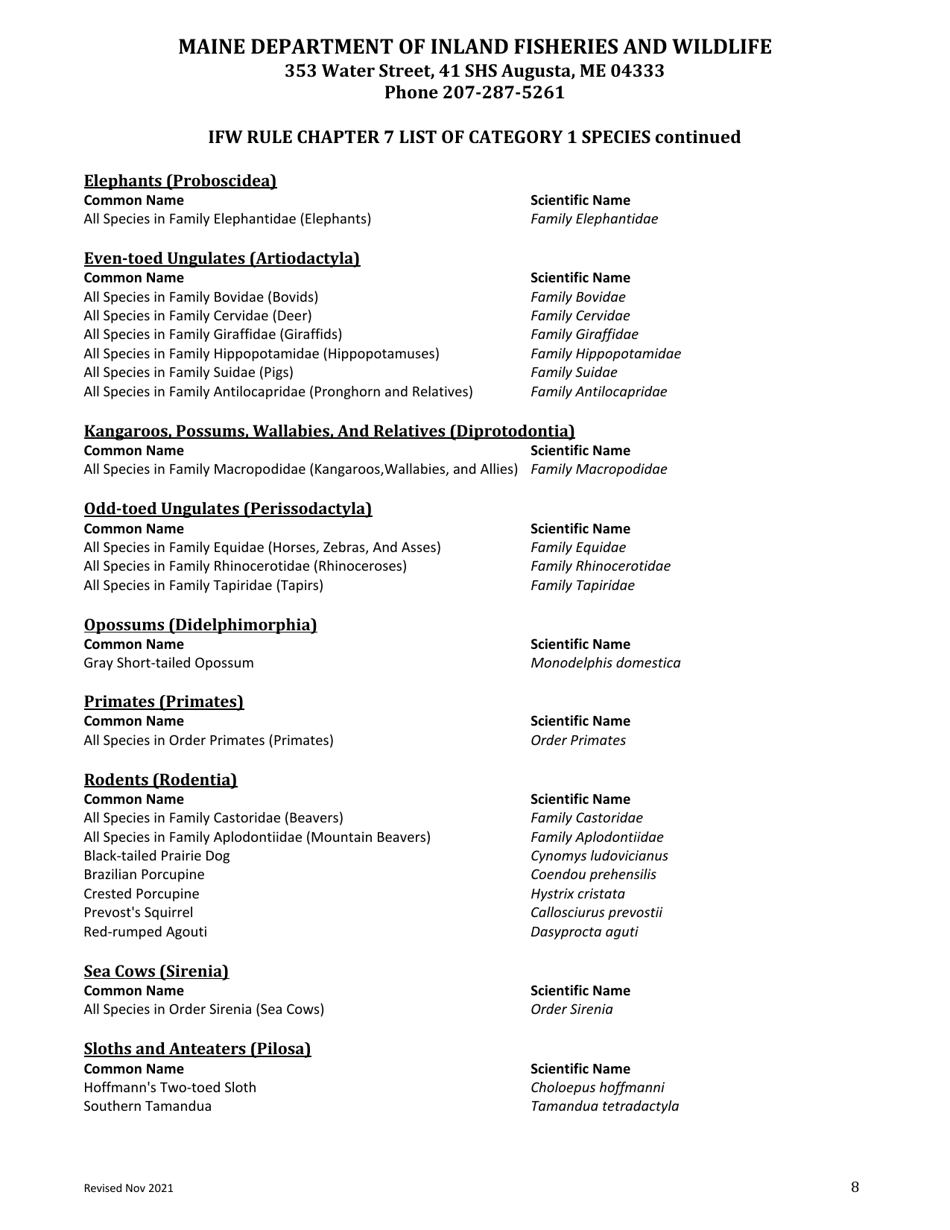 Wildlife Importation Permit Application for Category 1 Restricted Species - Maine, Page 8