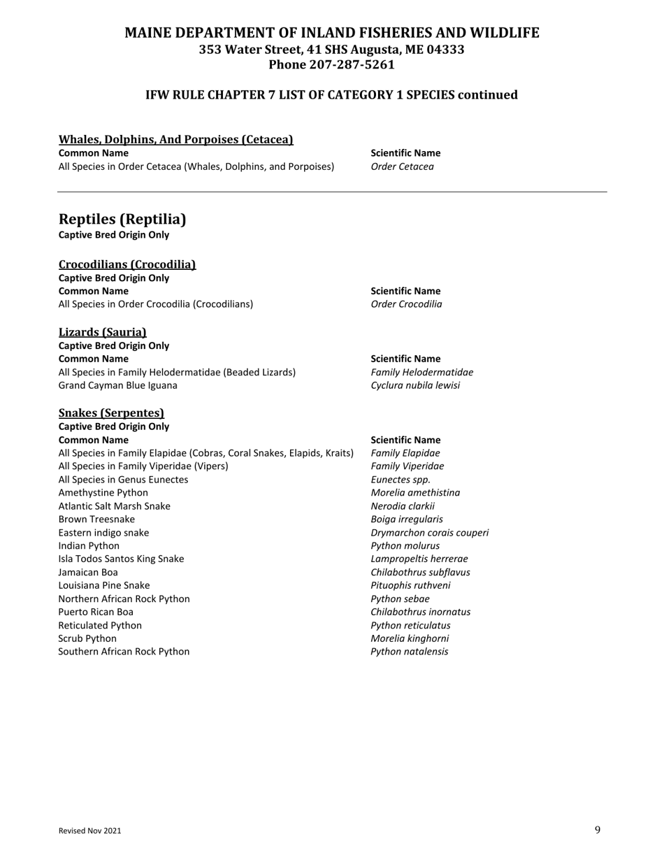 Wildlife Importation Permit Application for Category 1 Restricted Species - Maine, Page 9