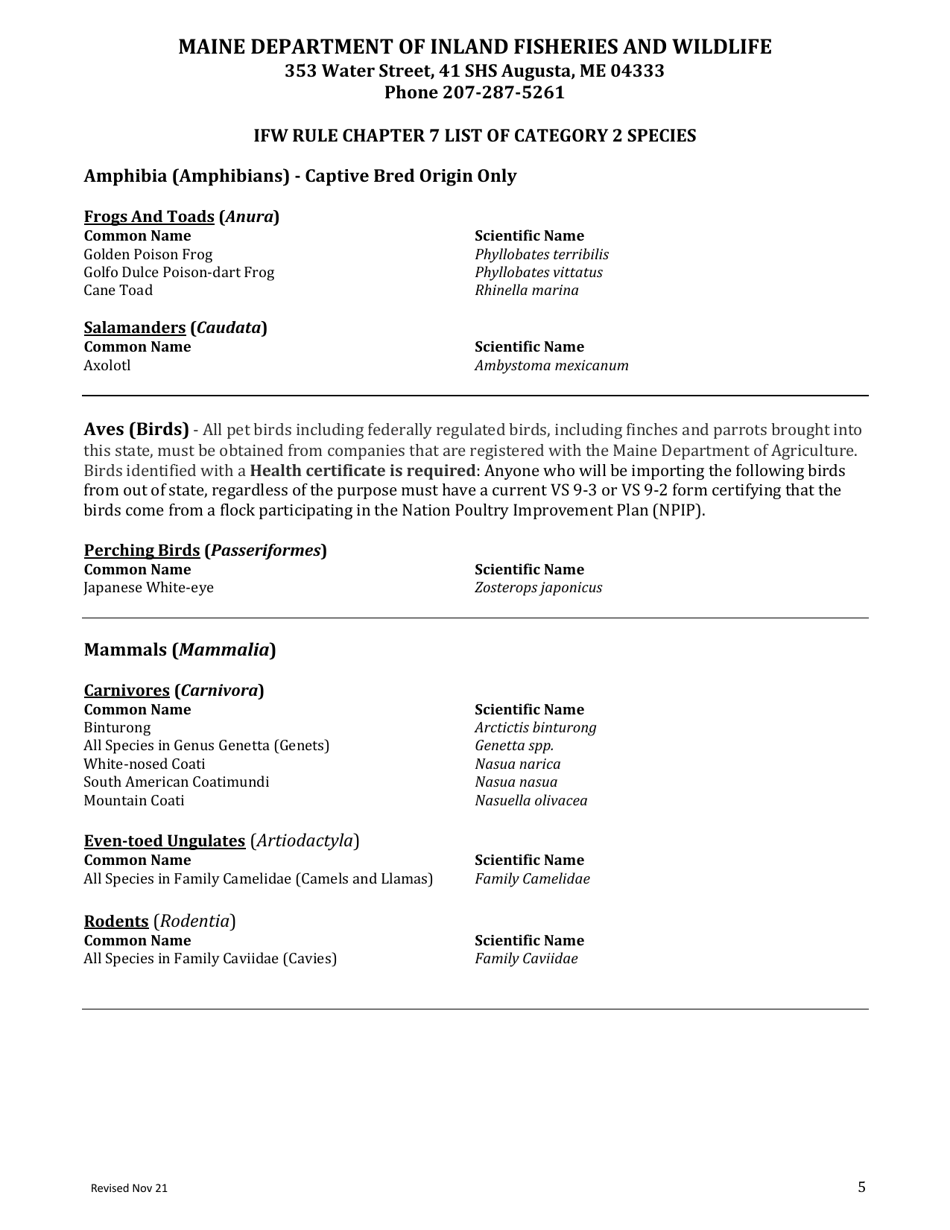 Wildlife General Possession Permit Application for Category 2 Restricted Species - Maine, Page 5