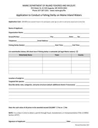 Document preview: Application to Conduct a Fishing Derby on Maine Inland Waters - Maine