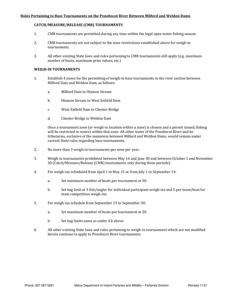 Application to Conduct a One Day Bass Tournament on Penobscot River (Milford Dam to Weldon Dam Only - Zones a Through D) - Maine, Page 2
