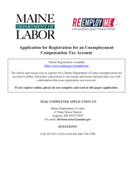 Document preview: Application for Registration for an Unemployment Compensation Tax Account - Maine