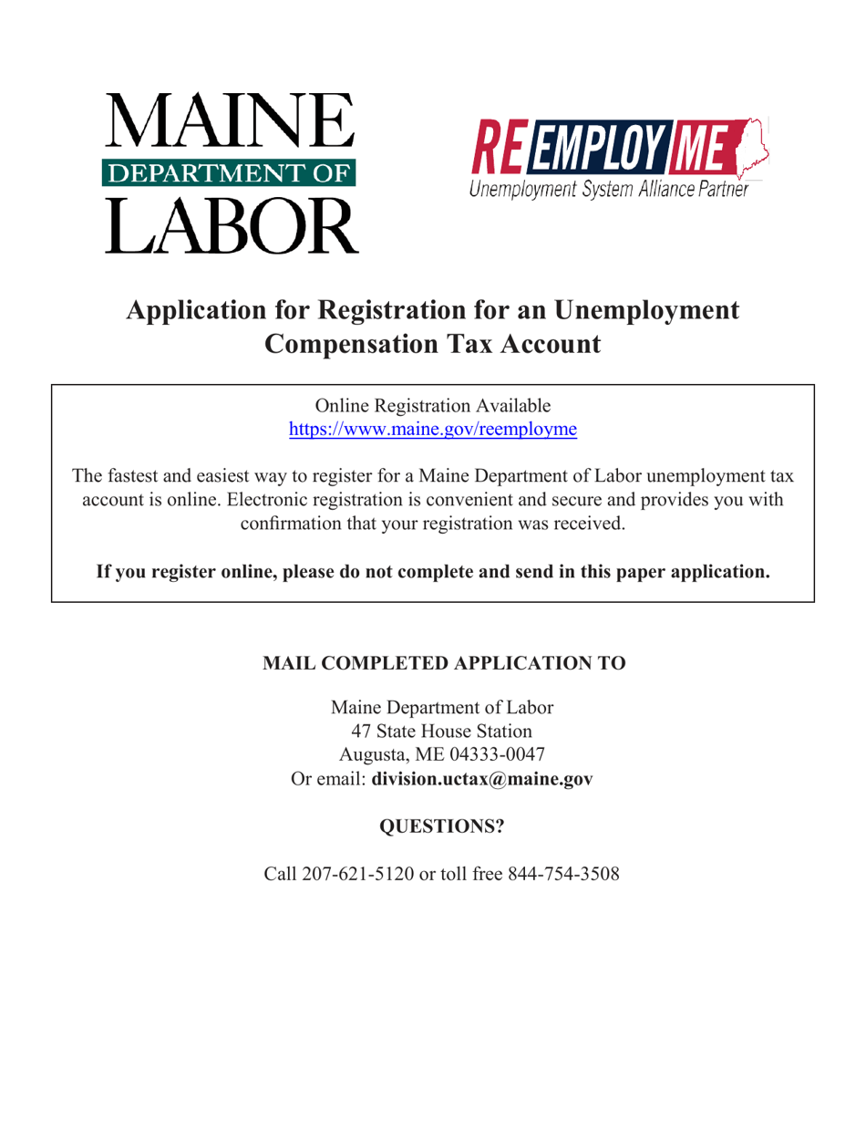 Maine Application for Registration for an Unemployment Compensation Tax