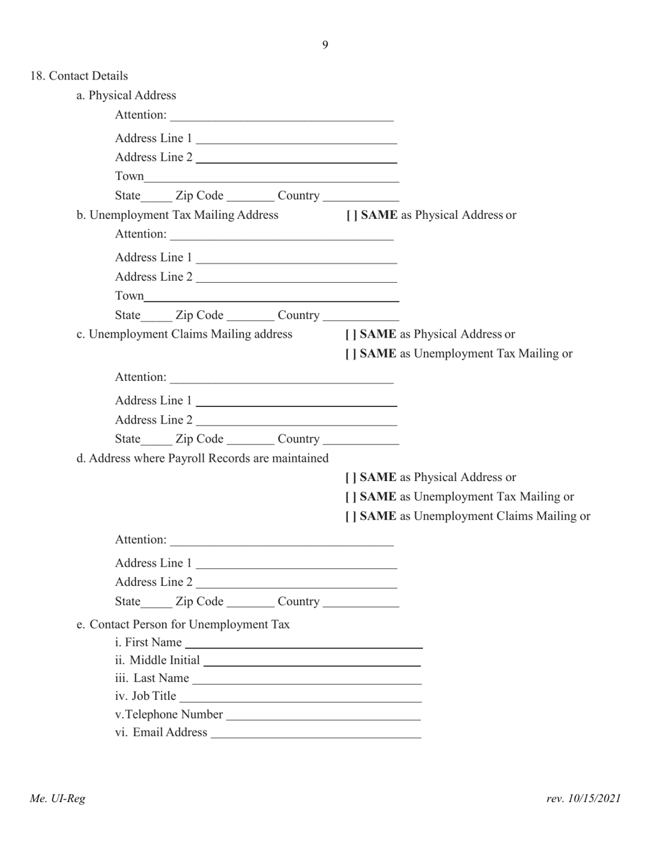Application for Registration for an Unemployment Compensation Tax Account - Maine, Page 10