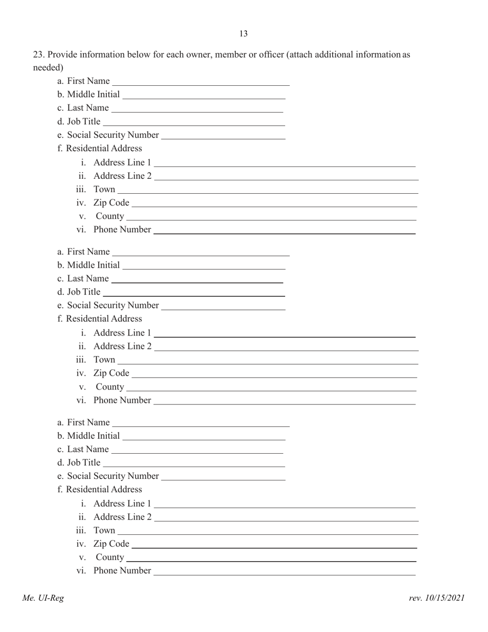Application for Registration for an Unemployment Compensation Tax Account - Maine, Page 14