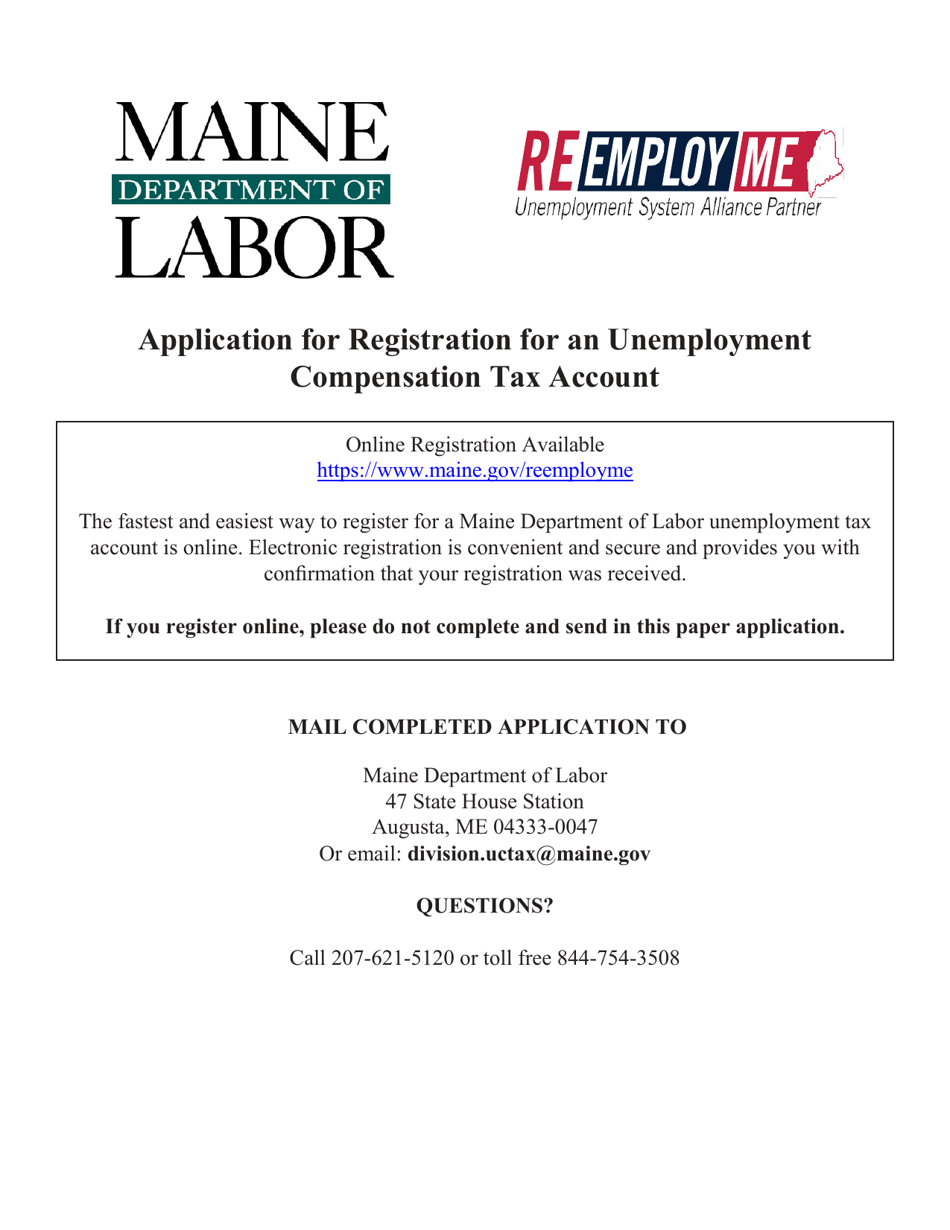 Application for Registration for an Unemployment Compensation Tax Account - Maine, Page 1
