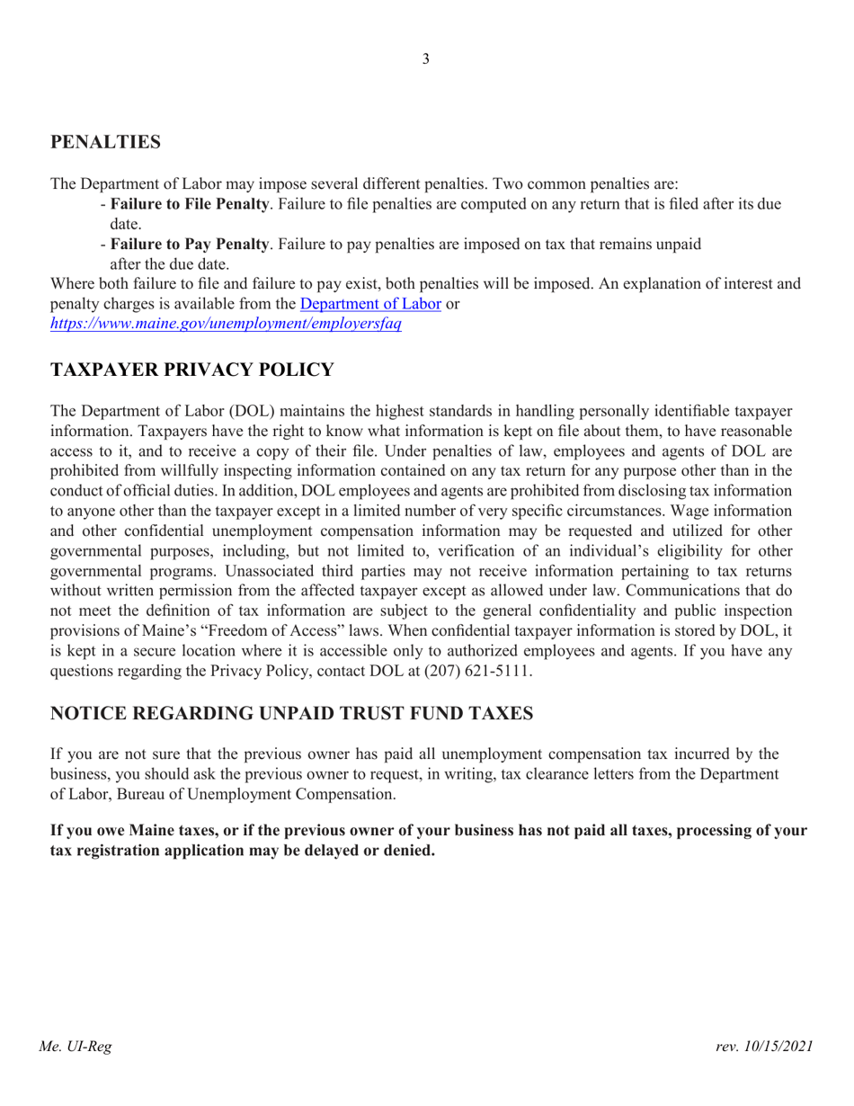 Application for Registration for an Unemployment Compensation Tax Account - Maine, Page 4
