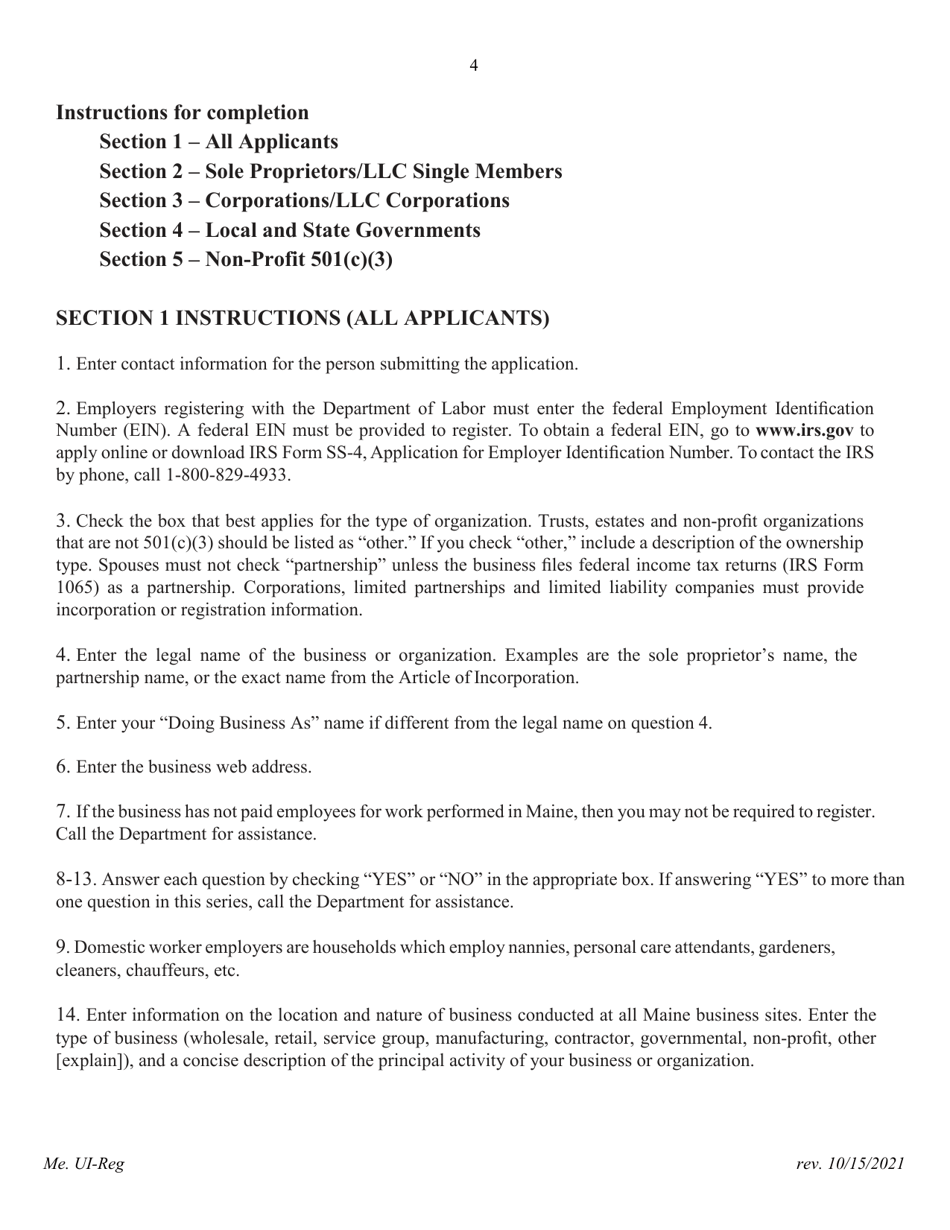 Application for Registration for an Unemployment Compensation Tax Account - Maine, Page 5