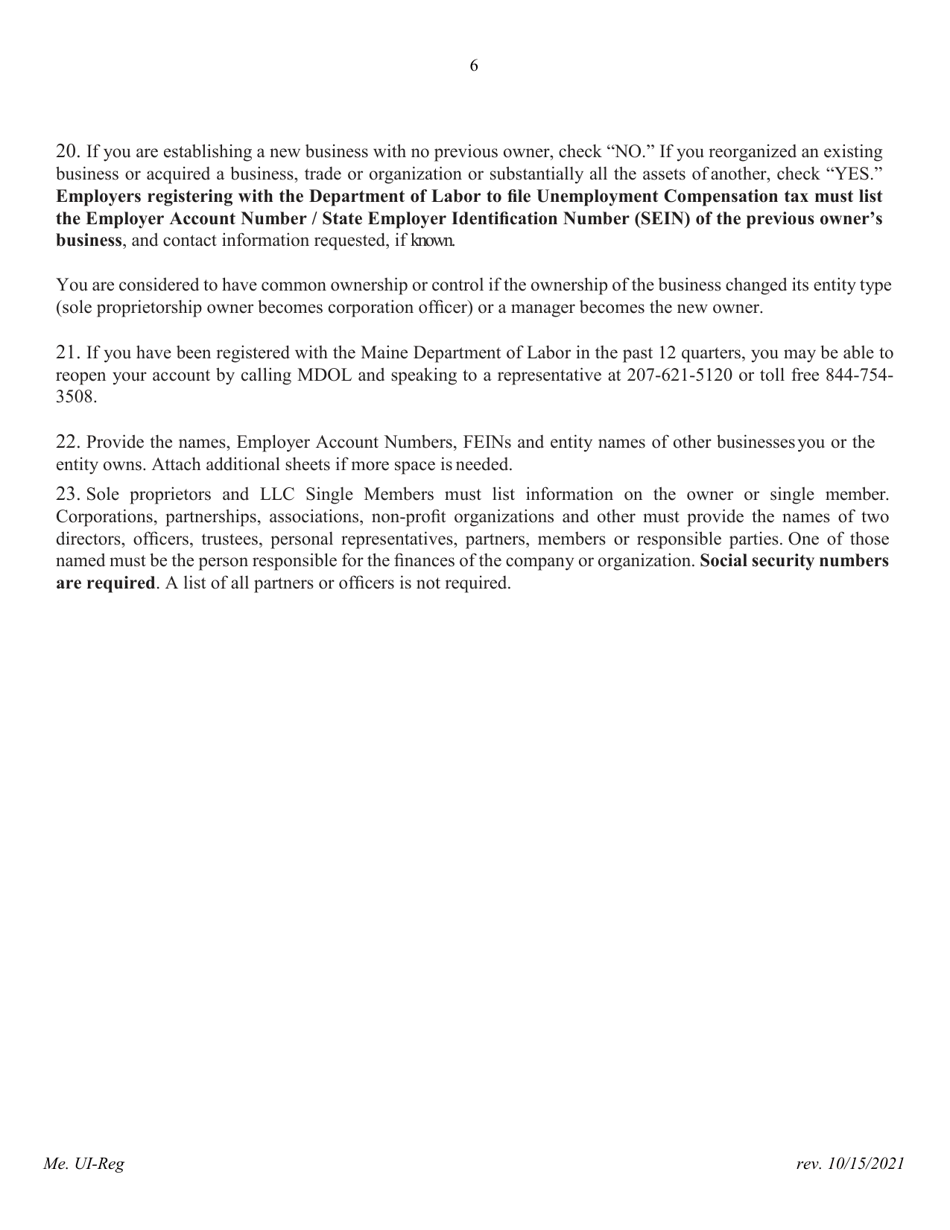 Application for Registration for an Unemployment Compensation Tax Account - Maine, Page 7