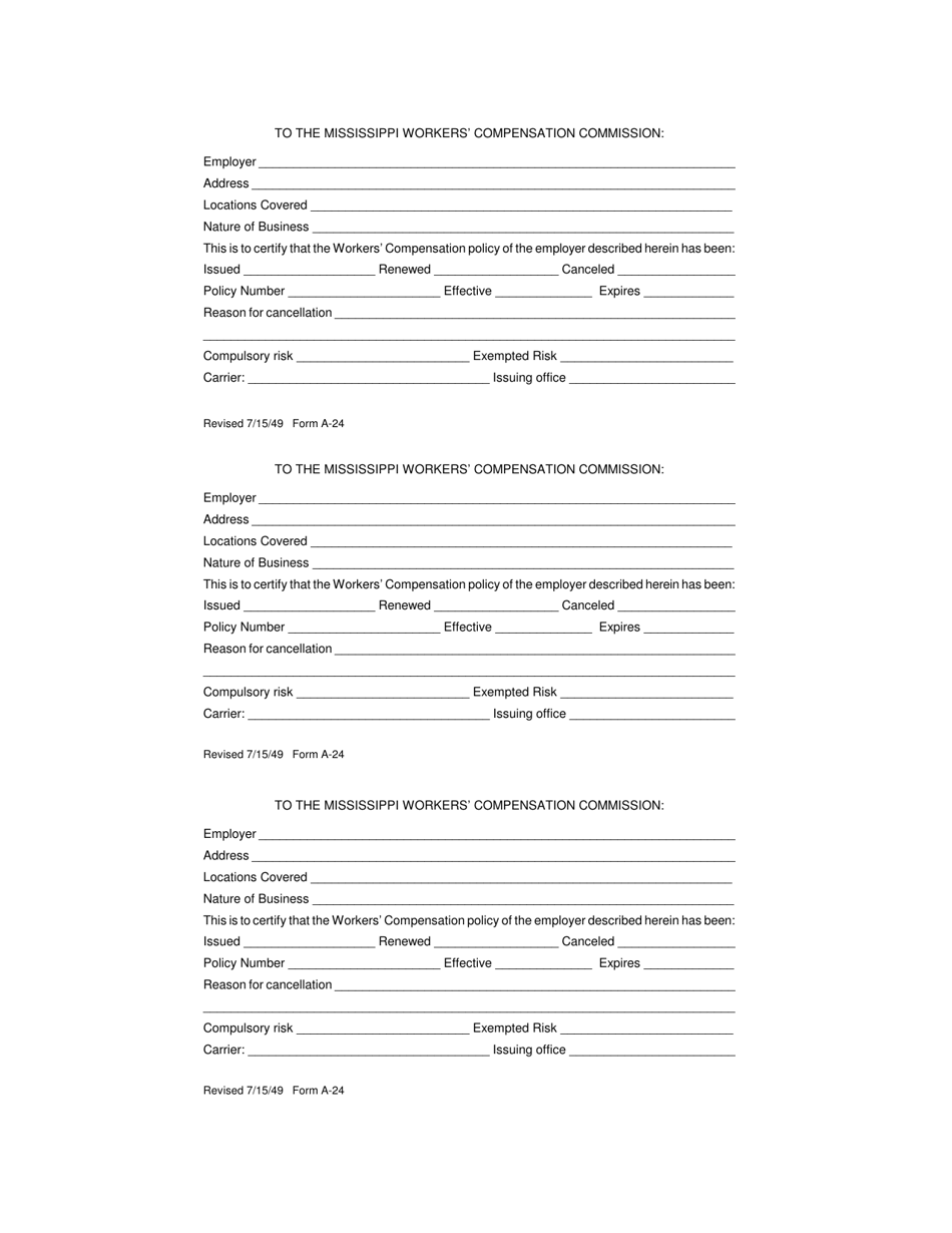 MWCC Form A-24 Proof of Coverage - Mississippi, Page 1