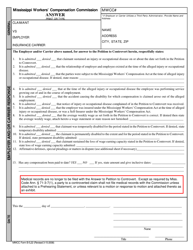 Document preview: MWCC Form B-5,22 Answer to Petition to Controvert - Mississippi