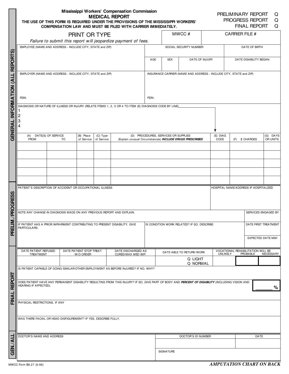 MWCC Form B-9,27 Medical Report - Mississippi, Page 1