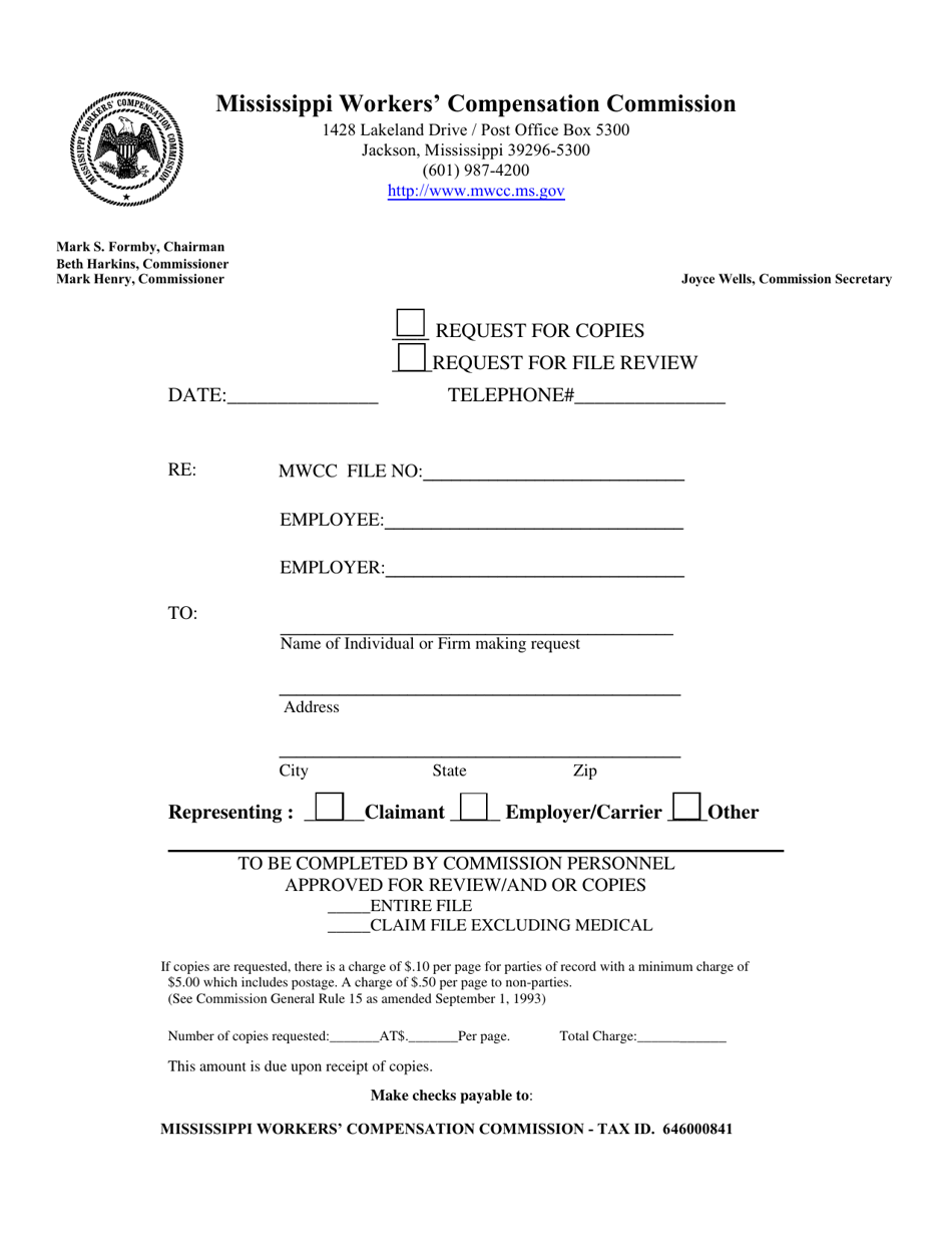 Request for Copies / Request for File Review - Mississippi, Page 1