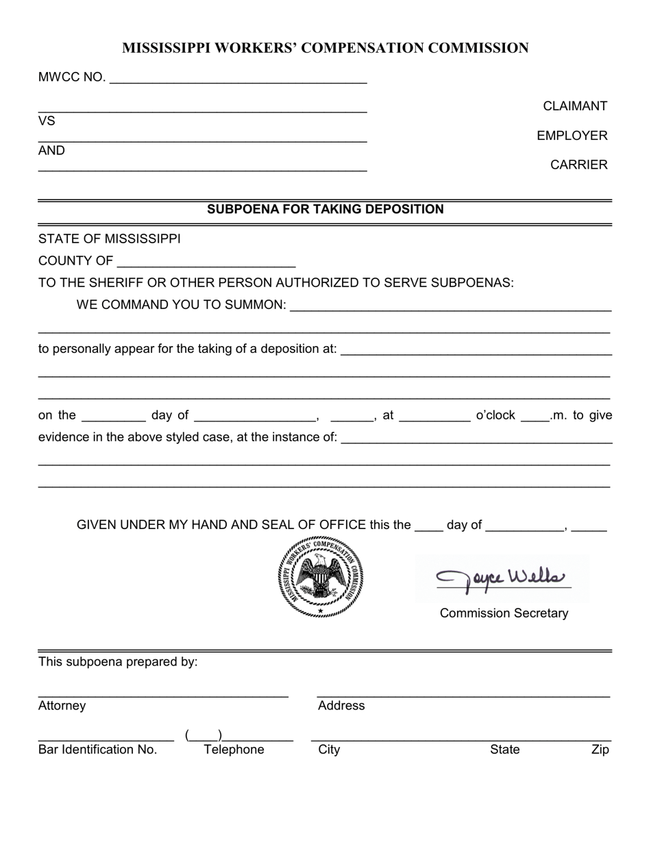 Subpoena for Taking Deposition - Mississippi, Page 1