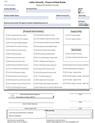 Form LSF001 &quot;Request for Position Security - Lagov Security - Finance &amp; Real Estate&quot; - Louisiana