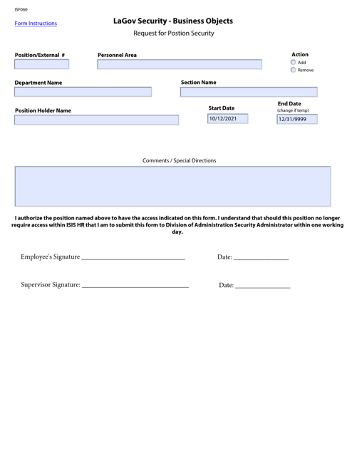 Form ISF060 Request for Position Security - Lagov Security - Business Objects - Louisiana
