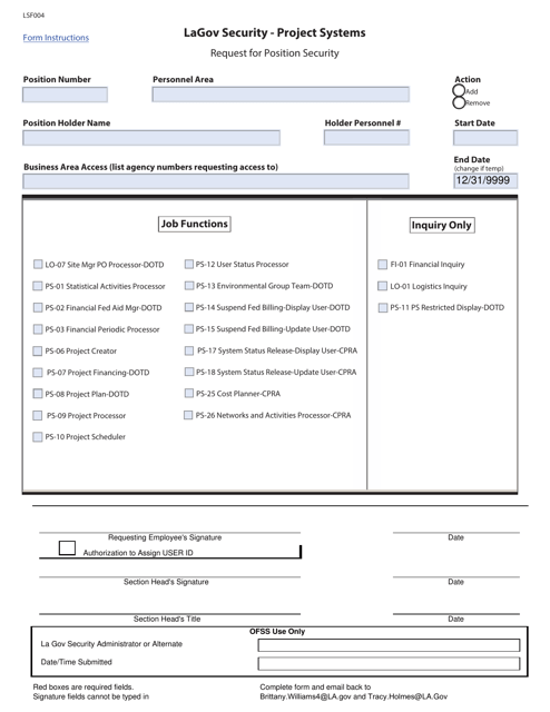 Form LSF004 Request for Postion Security - Lagov Security - Project Systems - Louisiana