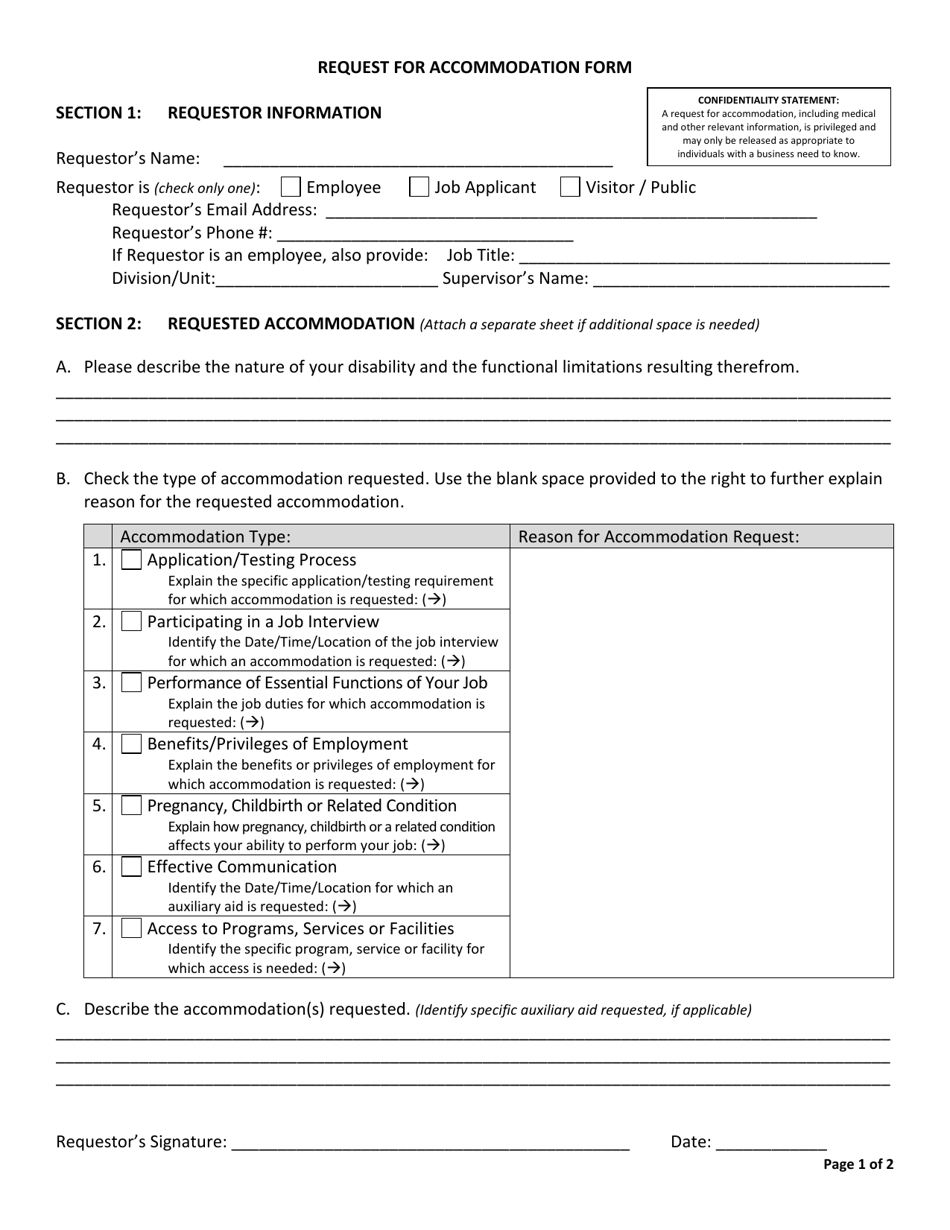 Request for Accommodation Form - Louisiana, Page 1