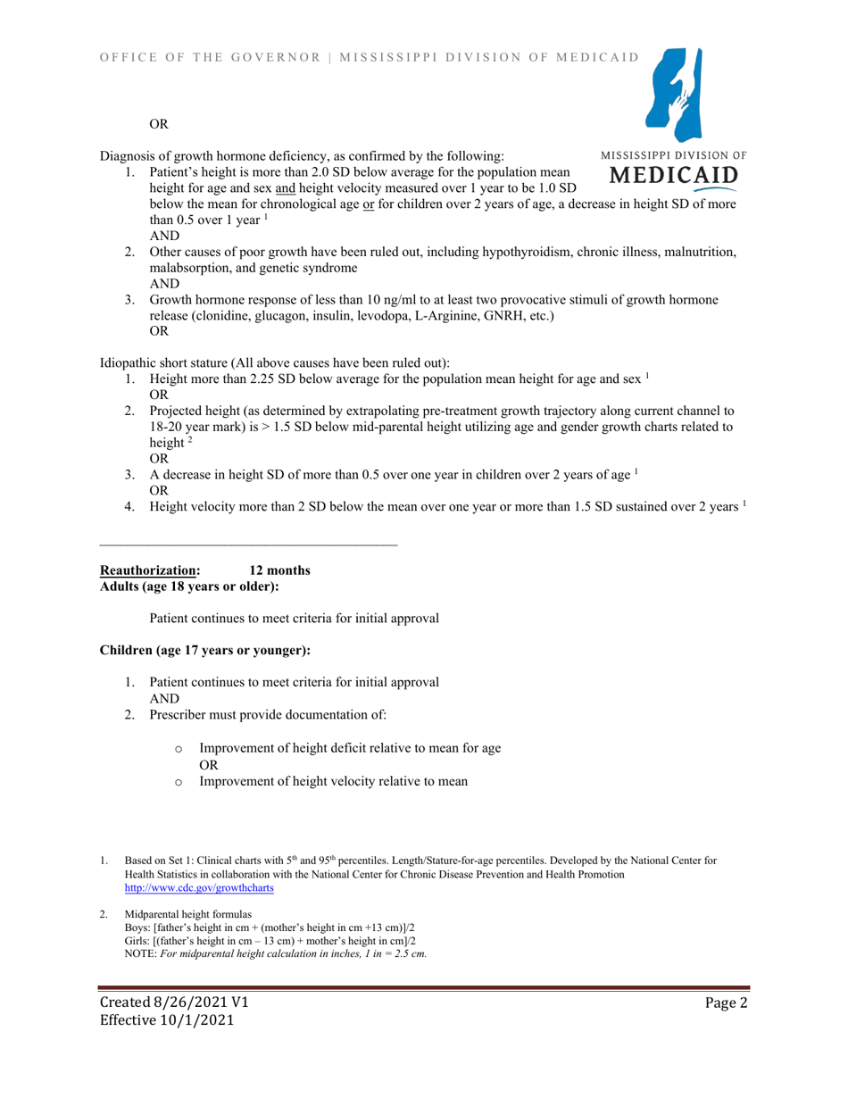 Standardized One Page Pharmacy Prior Authorization Form - Human Growth Hormone - Mississippi, Page 3