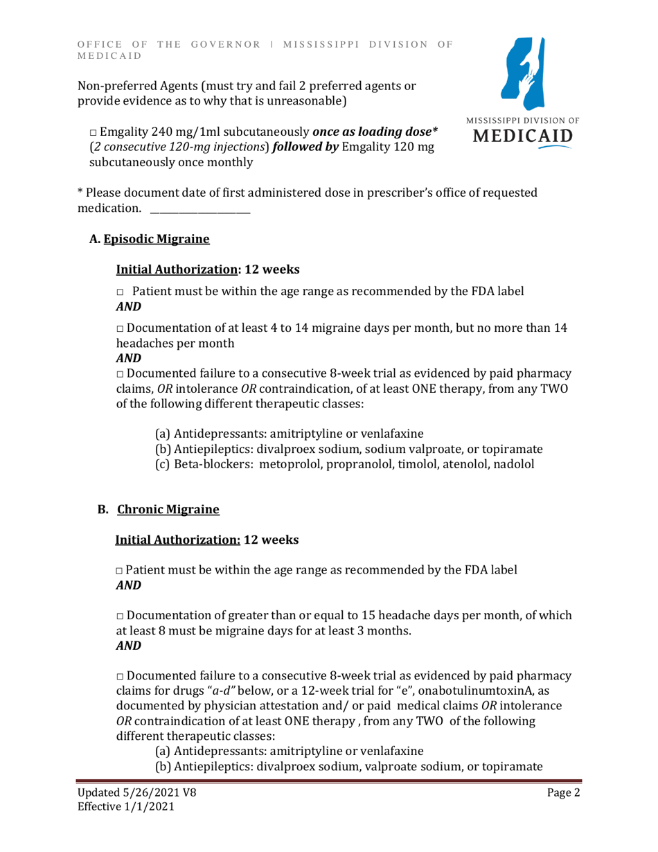 Mississippi Prior Authorization Criteria - Injectable Calcitonin Gene ...