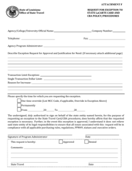 Document preview: Attachment F Request for Exception to State Lacarte Card and Cba Policy/Procedures - Louisiana