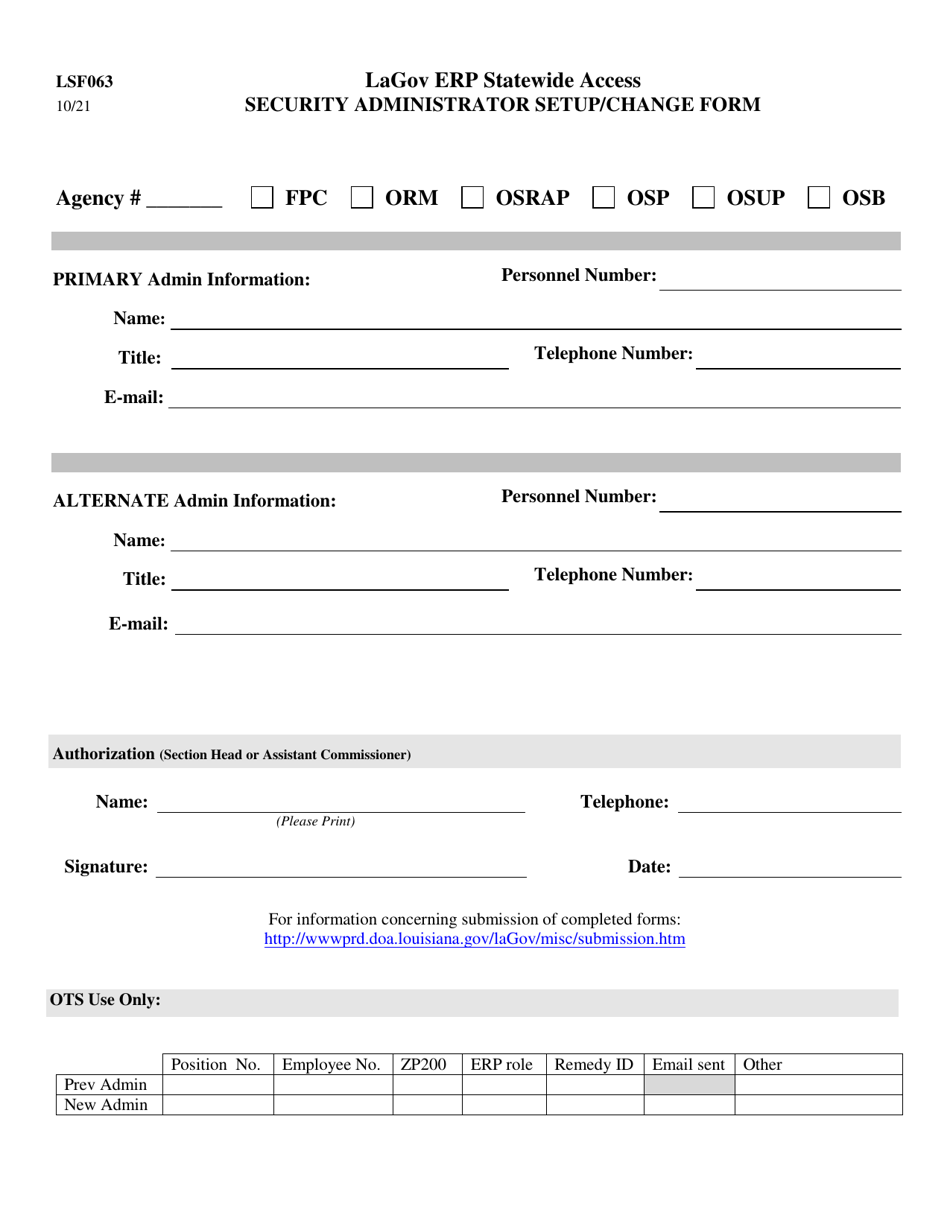 Form LSF063 Download Printable PDF or Fill Online Lagov Erp Statewide ...