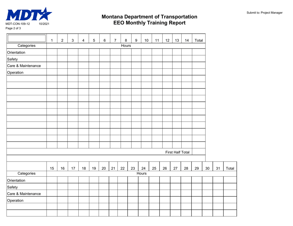 Form MDT-CON-109-12 07a-Ojt Monthly Training Report - Montana, Page 2