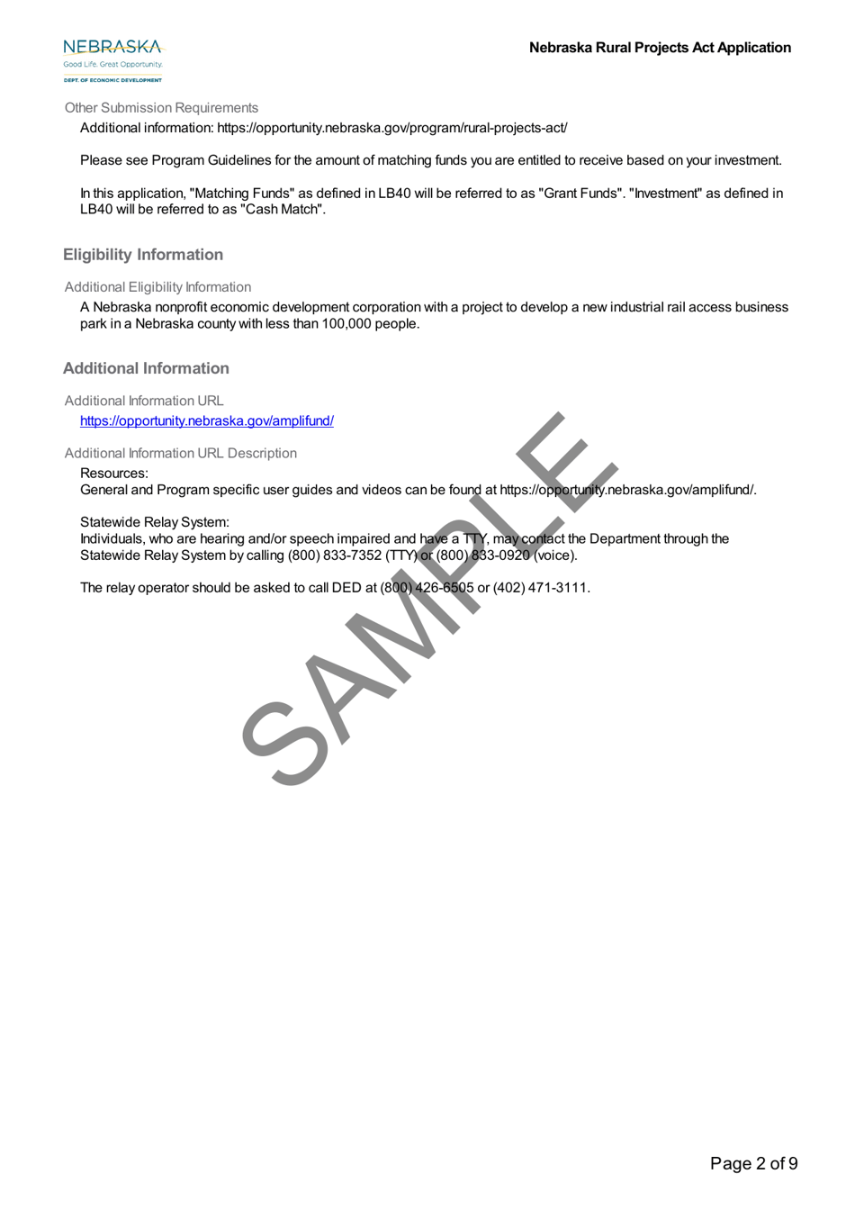 Sample Nebraska Rural Projects Act Application - Nebraska, Page 2