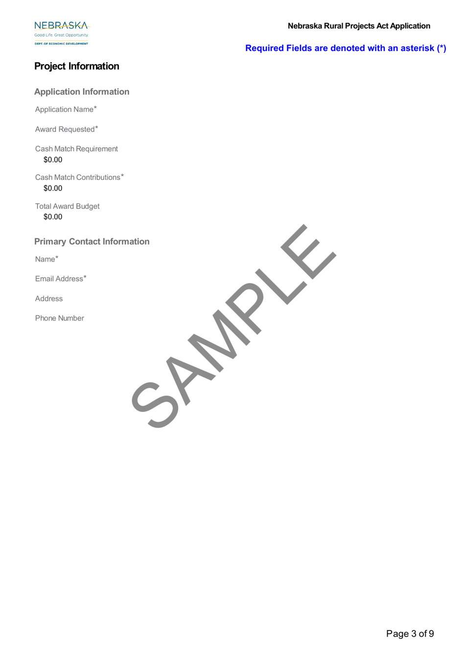 Sample Nebraska Rural Projects Act Application - Nebraska, Page 3