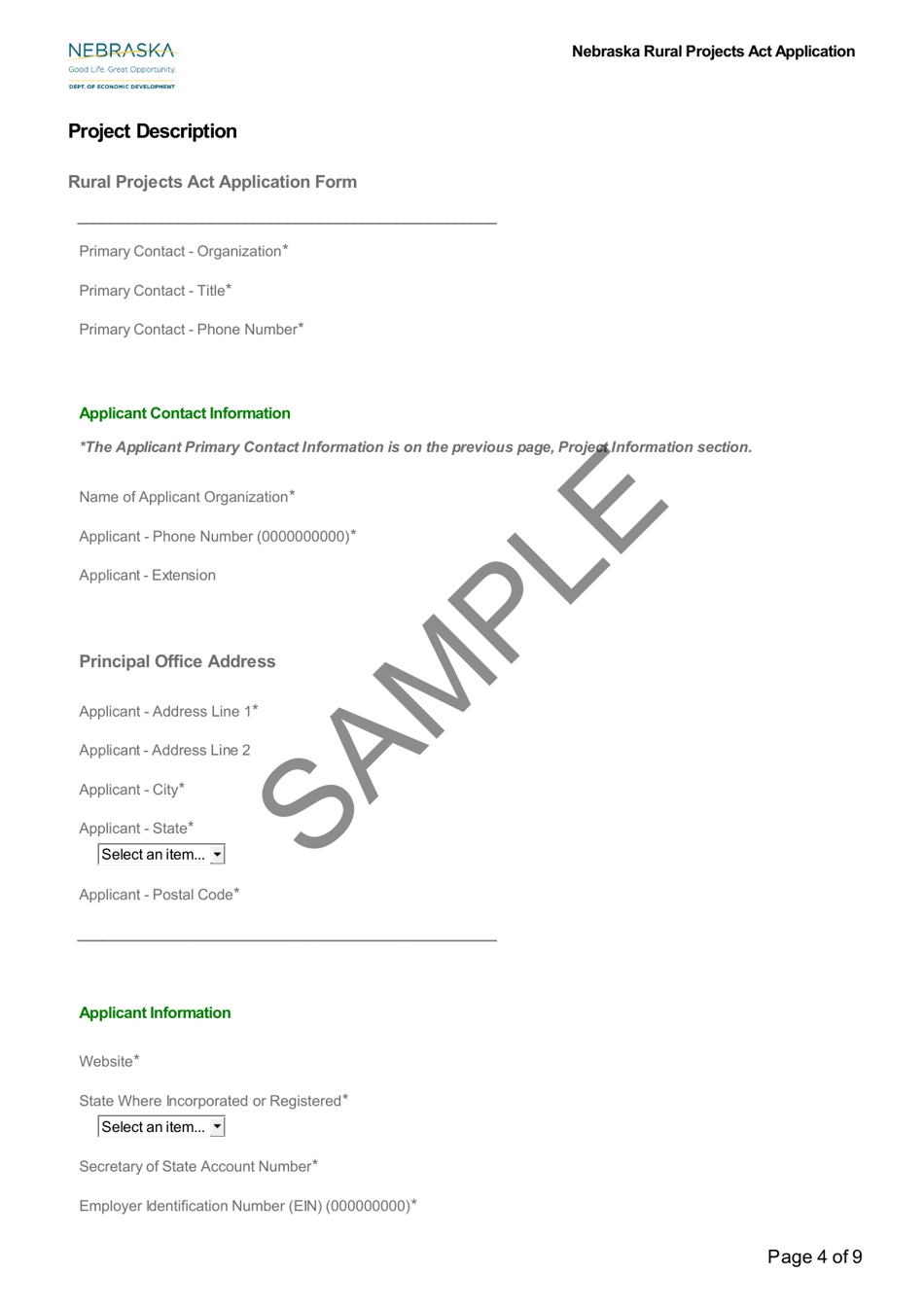 Sample Nebraska Rural Projects Act Application - Nebraska, Page 4