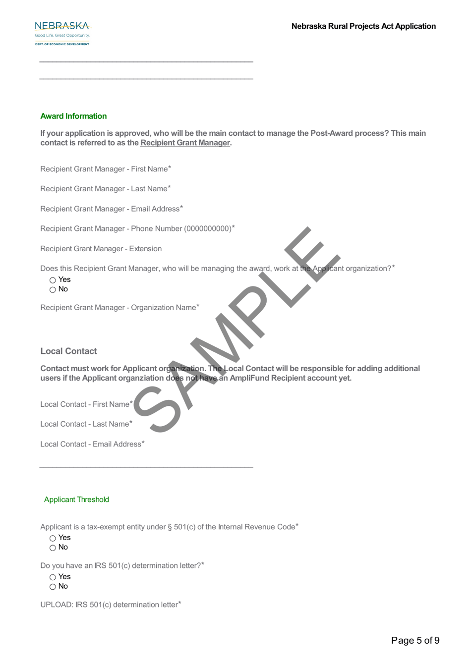 Sample Nebraska Rural Projects Act Application - Nebraska, Page 5