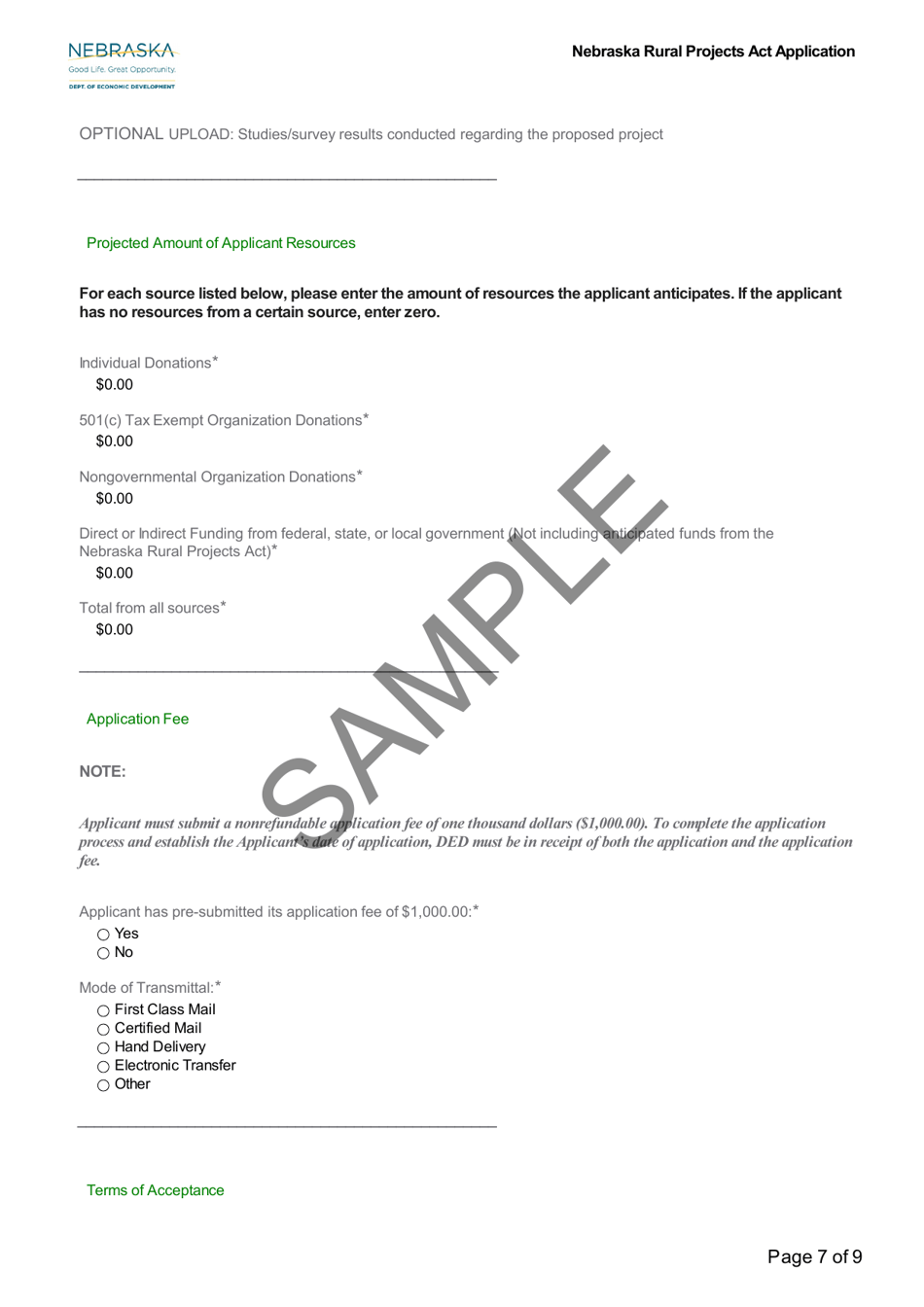 Sample Nebraska Rural Projects Act Application - Nebraska, Page 7