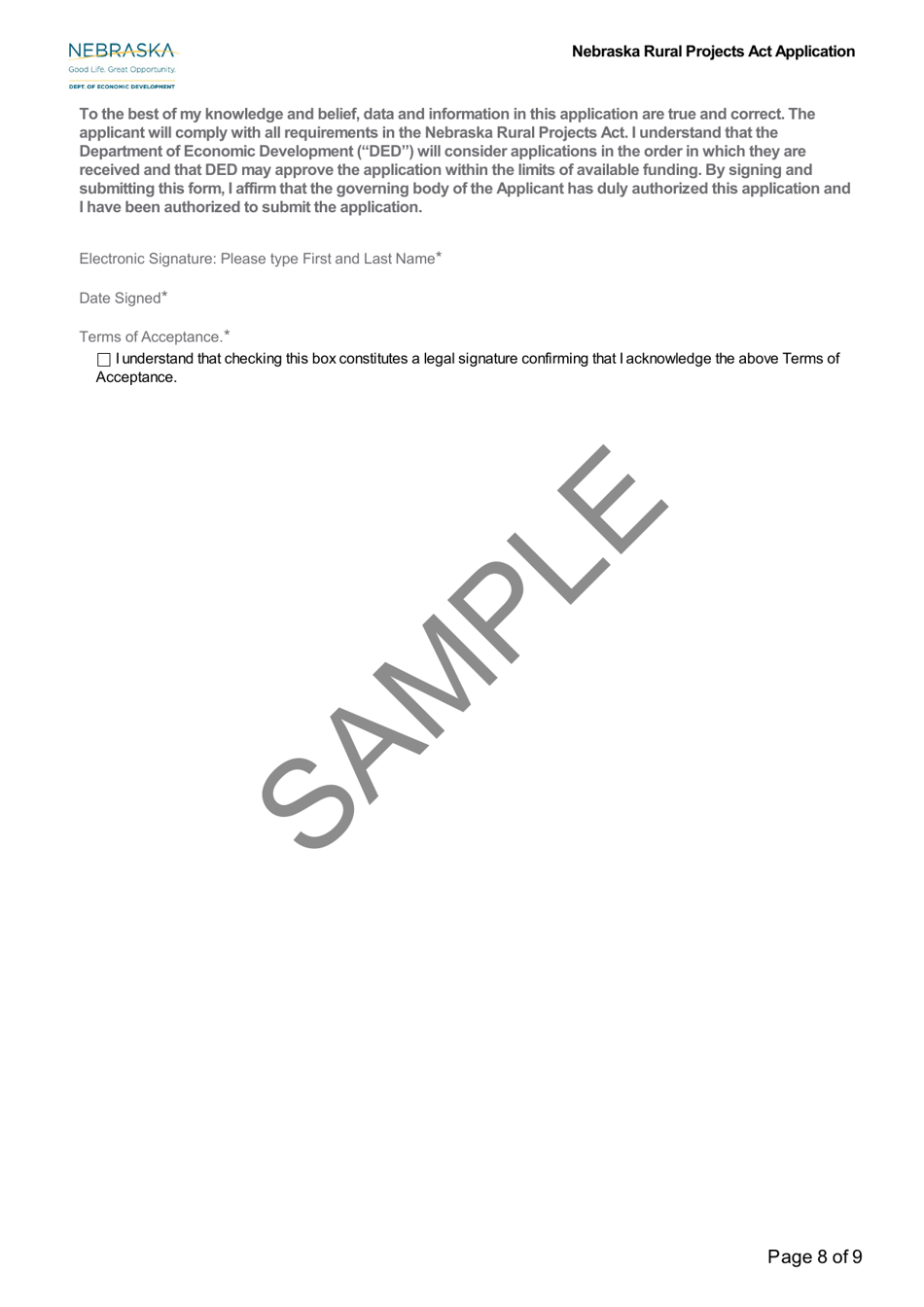 Sample Nebraska Rural Projects Act Application - Nebraska, Page 8