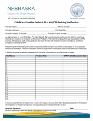 Document preview: Child Care Provider Pediatric First Aid/Cpr Training Verification - Nebraska