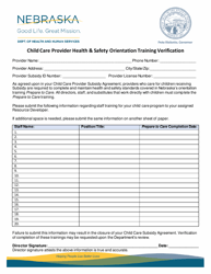 Document preview: Child Care Provider Health & Safety Orientation Training Verification - Nebraska