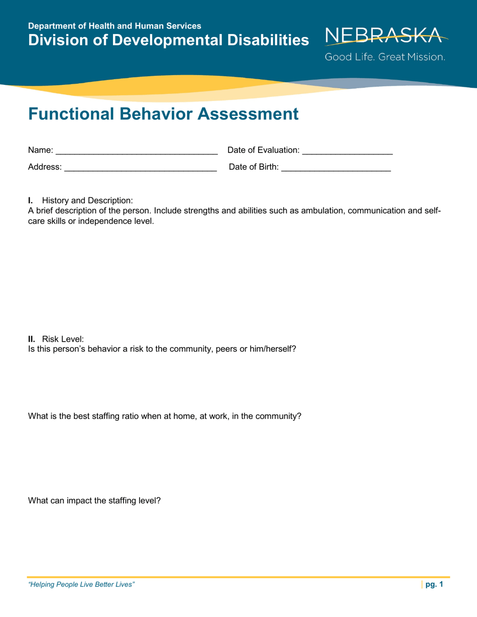 Nebraska Functional Behavior Assessment Fill Out Sign Online and