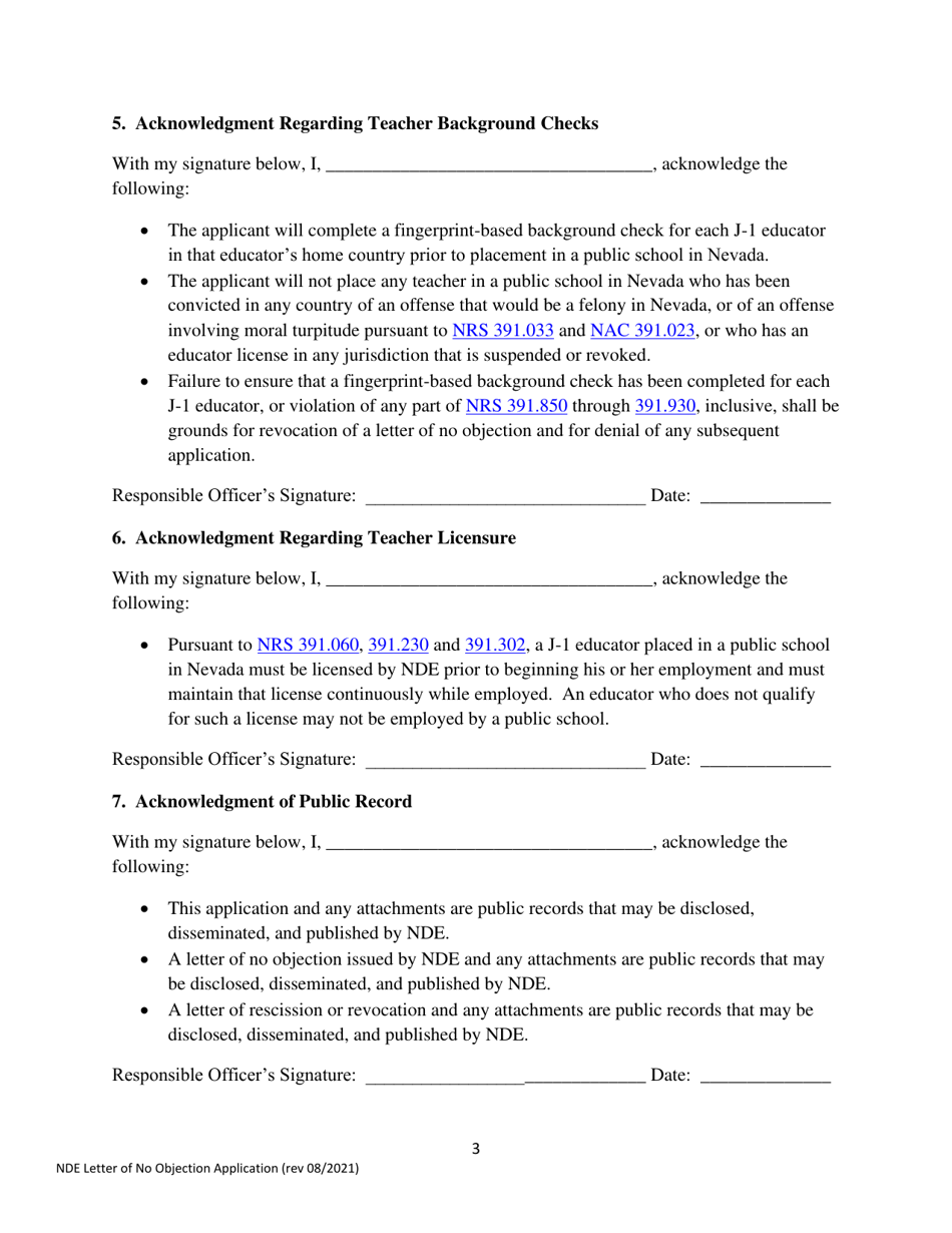 Letter of No Objection Application for J-1 Sponsors - Nevada, Page 3