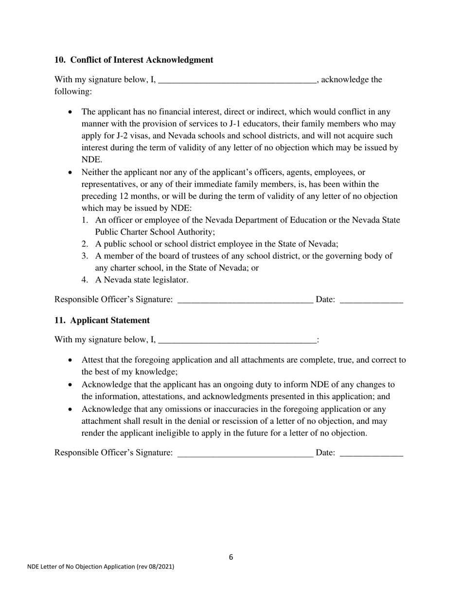 Letter of No Objection Application for J-1 Sponsors - Nevada, Page 6