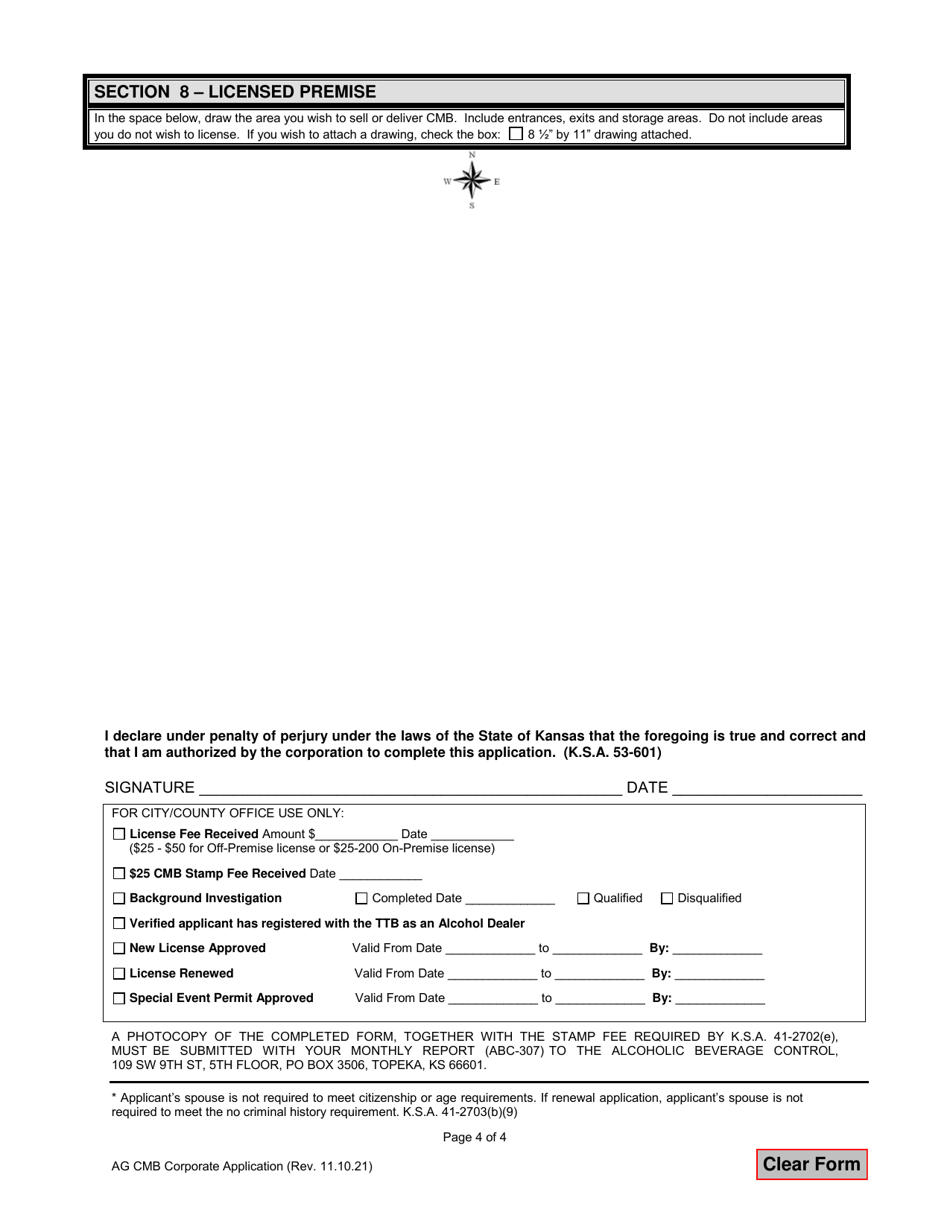 Kansas Corporate Application for License to Sell Cereal Malt Beverages