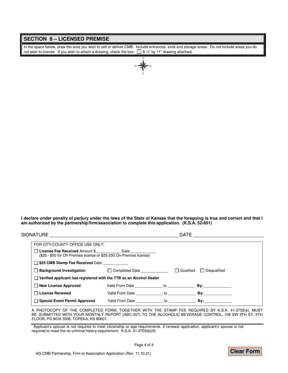 Partnership, Firm or Association Application for License to Sell Cereal Malt Beverages - Kansas, Page 4