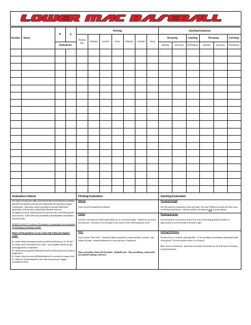Lower Mac Baseball Evaluation Form Fill Out Sign Online And Download 