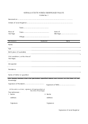 Document preview: Form 1 Application for Registration of Hindu Marriage - Kerala, India