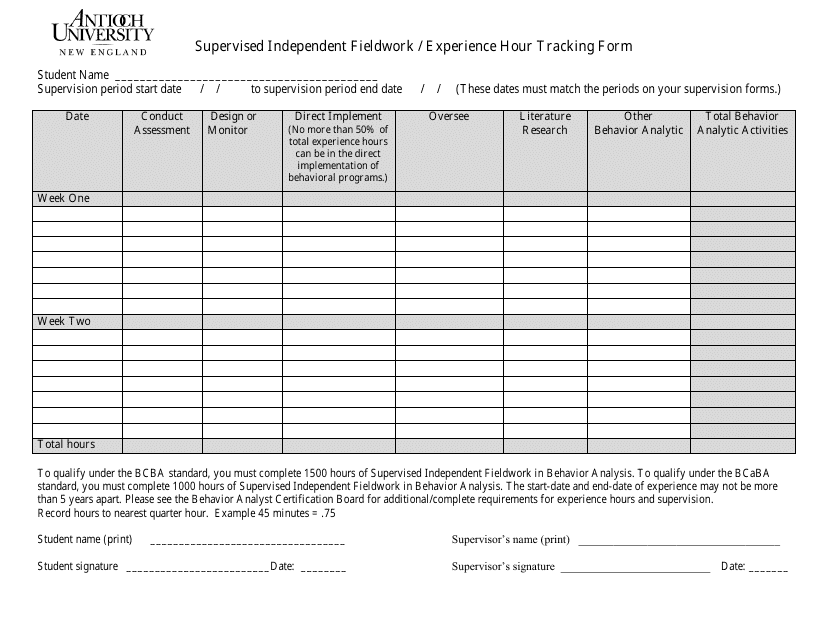 Experience Hour Tracking Form - Antioch University