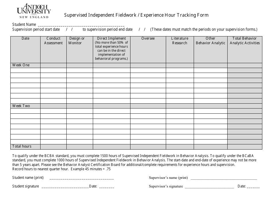 Experience Hour Tracking Form - Antioch University, Page 1