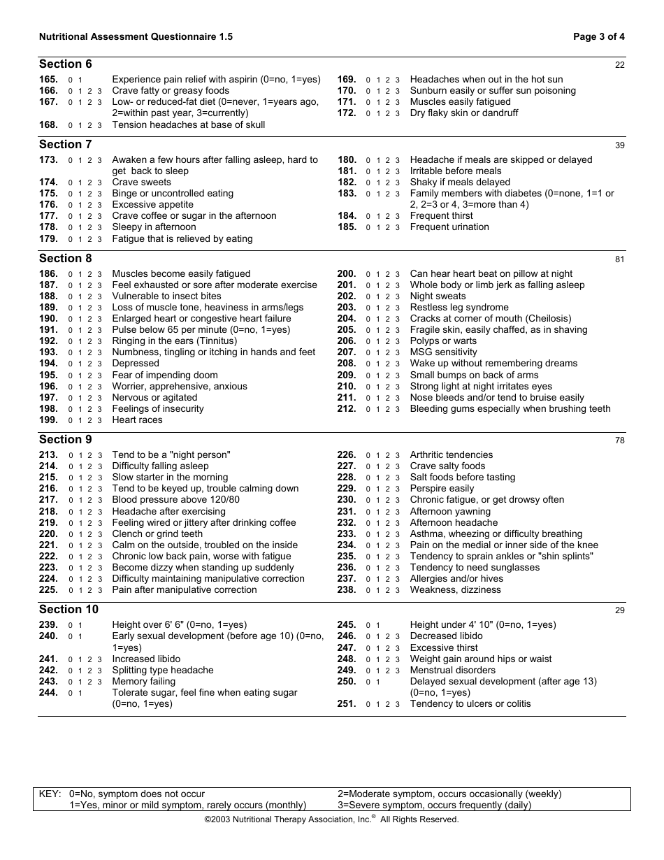 Nutritional Assessment Questionnaire Form - Nutritional Therapy ...