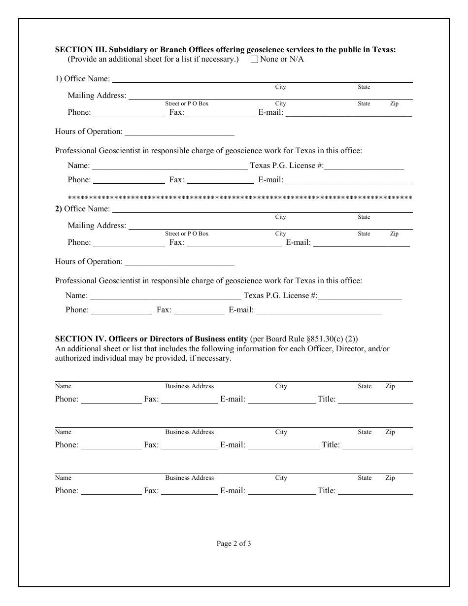 Form C Firm Registration Initial Application Form - Texas, Page 2